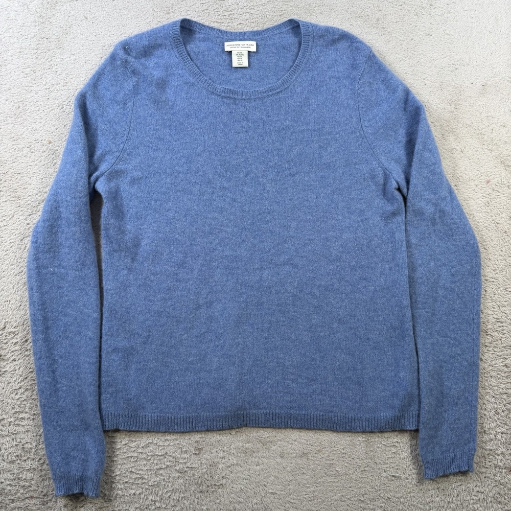 Adrienne Vittadini Sweater Womens XL (Fits Large) Blue 100% Cashmere Crewneck